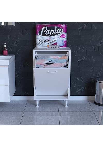 Söke 50 X 75 X 32,5 Cm Kirli Çamaşır Sepetli Dolap Çok Amaçlı Dolap Banyo Dolabı Beyaz