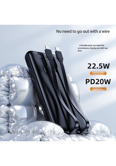 20000 Mh Pd 20w Ve Usb 22.5w Hızlı Şarj Dahili Type C Ve Lightning Kablolu Dünya Standartlarına Uygun Polymer Batar