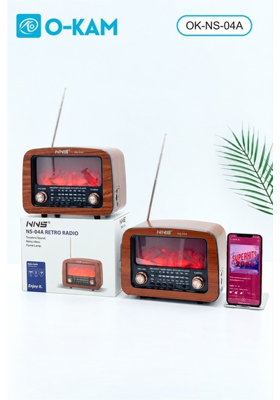 O-kam Ok-ns-04a Bluetooth Şömine Efektli Şarjlı Retro Radyo