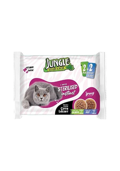 Jungle 4 X 100 G Çift Lezzet Kısır Kedi Somon - Biftek