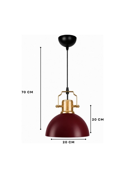 Haus Minimal Gold Detaylı Metal Wine Red Sarkıt Küçük Alanlara Uygun Mutfak Koridor Avize Kırmızı