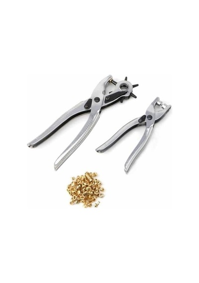Ayarlanabilir 6 Başlıklı Çelik Kemer Delme Pensi Ve Metal Çıtçıt Takma Makinesi Seti Metalik - 914486673 Metalik