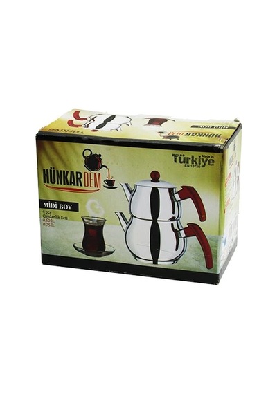 Midi Boy Küre Çelik Çaydanlık Seti Renkli Bakalit Kulp Üst Demlik: 0.5lt - Alt Suluk: 0.75lt Kendind Çok Renkli