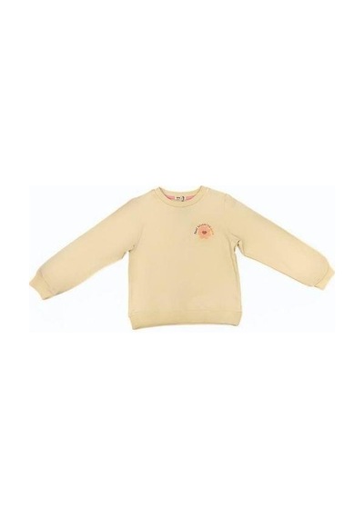 Kız Çocuk Çiçek Desenli Pamuklu Sweatshirt-14280 Bej