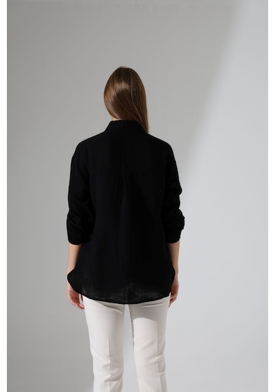 Oversize Basic Müslin Gömlek Siyah