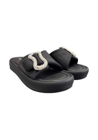 Pierre Cardin Taşlı Toka Detaylı Anatomik Bayan Terlik Siyah