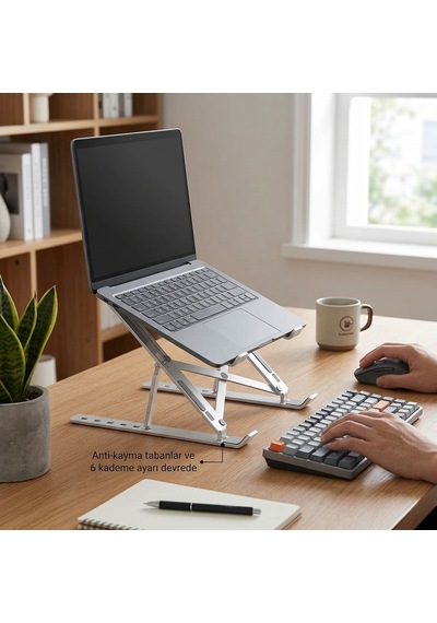 6 Kademeli Ayarlanabilir Alüminyum Laptop Standı Katlanabilir & Taşınabilir Ergonomik Notebook Yükseltici