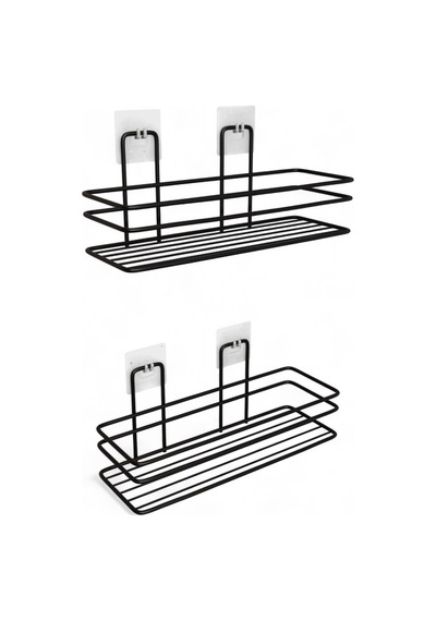 2'li Set, Pratik Ve Şık Yapışkanlı Banyo Şampuanlık Ile Banyonuzda Yer Açın Siyah Diğer