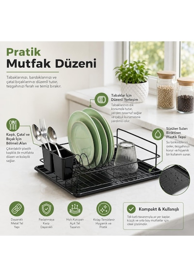 Ayrex Ömür Boyu Paslanmaz Siyah Bulaşıklık Bulaşık Süzgeci Tek Katlı Tabaklık Termo Plastik Kaplama Diğer