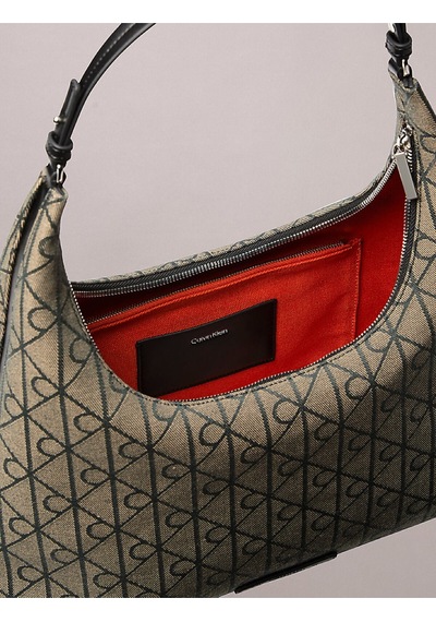 Calvin Klein Kadın Emblem Jacquard Omuz Çantası-15909 Bej - Siyah
