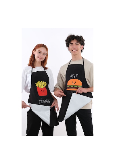 Beautiful İkili Paket Sıvı Geçirmez Su Geçirmez Mutfak Önlüğü Hamburger Siyah