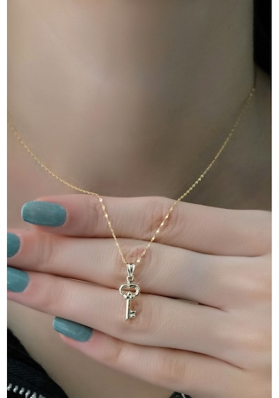 Aynalı Anahtar Kolye 14 Ayar Sarı Altın