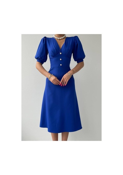 Butik İstanbul Linda Midi Elbise Saks Mavi