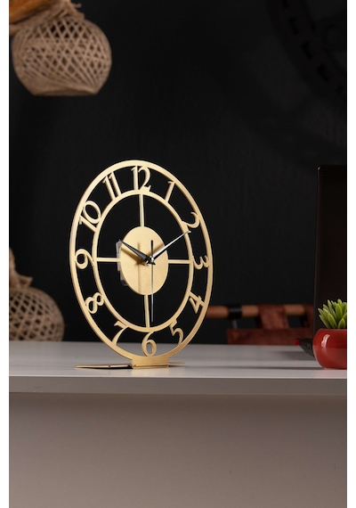Rakamlı Metal Gold Masa Saati 1,5 Mm Kalınlık 25x23cm Altın