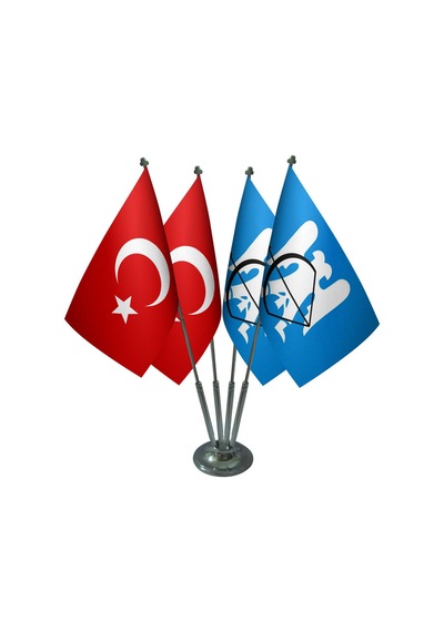 Masa Üstü Selçuklu Devleti Bayrağı Türk Bayrağı Dörtlü Krom Direk