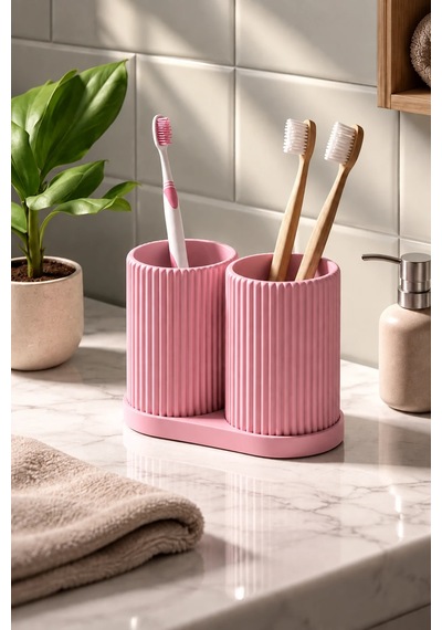 Modern Banyo Organizeri Ve Çok Amaçlı Diş Fırçası Tutucu Pembe