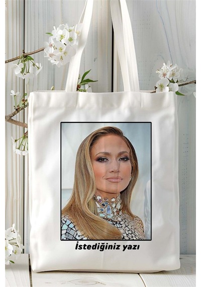 Art Hediye Jennifer Lopez Baskılı Bez Çanta Omuz Çantası Kişiye Özel Desen 1 Çok Renkli