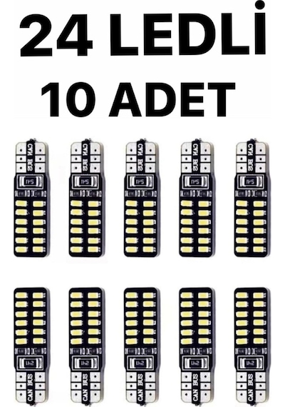 T10 Dipsiz 10 Adet W5w 24 Ledli Canbus Beyaz Park Plaka Ampulü