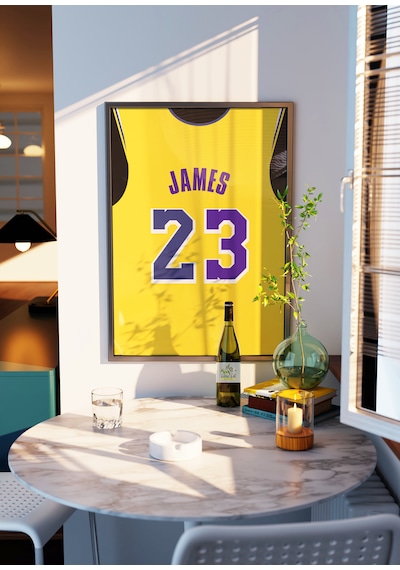 Lebron James La Lakers 23 Forma Tasarımlı Tablo Poster Siyah Çerçeveli
