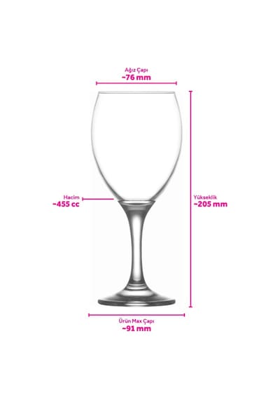 Lav Empire Cam Goblet 6'lı 455 ml Ayaklı (Şarap Kadehi , Kokteyl Bardağı)
