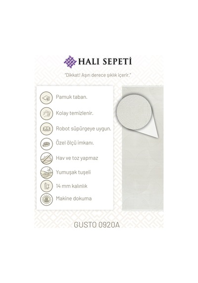 Halı Sepeti Duru Serisi 920a Krem Modern Desenli Makine Halısı Yumuşak Dokulu Hav Salon Halısı Krem