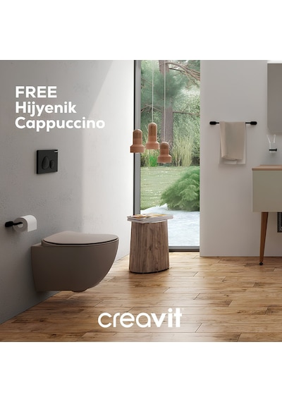 Creavit Free Kanalsız Mat Cappuccino Asma Klozet Fe322, Creavit Free Duck Duroplast Yavaş Kapak Mat Bej