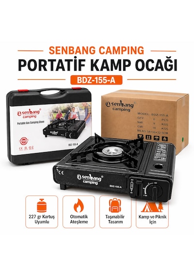 Senbang Camping Portatif Kamp Ocağı 1 Adet Gaz Hediyeli Taşınabilir Piknik Ve Kamp Ocak Siyah