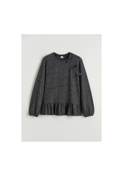 Lc Waikiki Alıta Cıty Farkıyla Lcw Kids Gri Oval Yaka Fiyonk Detaylı Kız Çocuk Tişört Gri - 928163194 Gri