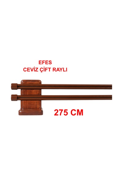 Efes Ahşap Başlıklı Alüminyum Kanallı ''çift Raylı'' Modern Rustik-ceviz 275 Cm Ceviz