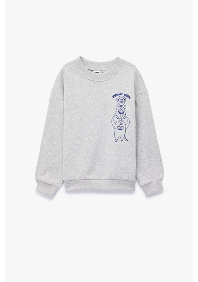 Koton Erkek Bebek Canavar Baskılı Uzun Kollu Bisiklet Yaka Sweatshirt Gri