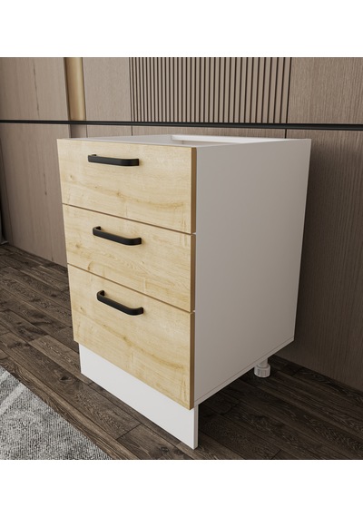 Napoli Alt Dolap Ayaklı Çekmece Modül Dolap 60 Cm Safir Meşe - Beyaz