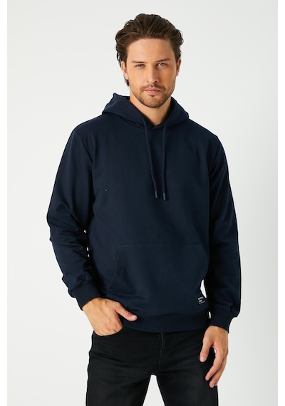 Lacivert Erkek Kapüşonlu Kanguru Cepli Sweatshirt Lacivert