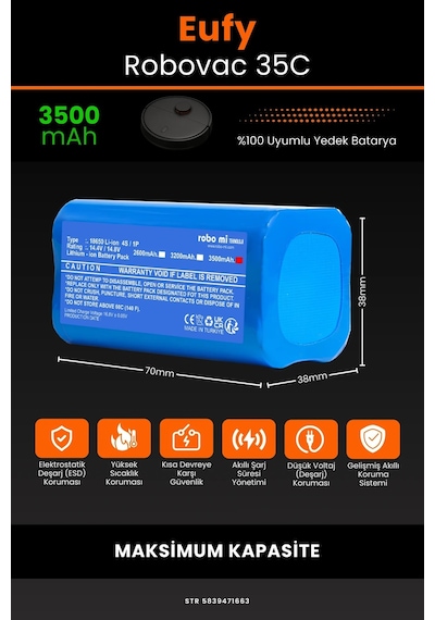 Eufy Robovac 35c 3500mAh Robot Süpürge Bataryası
