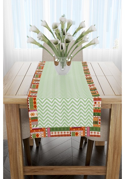 Tropikal Desenli Runner 40x140cm Yeşil