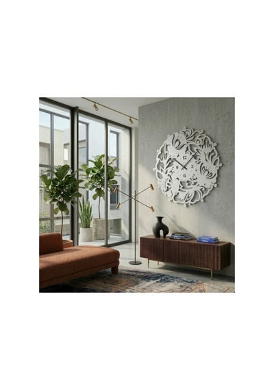 Çiçek Desenli Dekoratif Metal Duvar Saati - Bronz - 50 X 50 Cm
