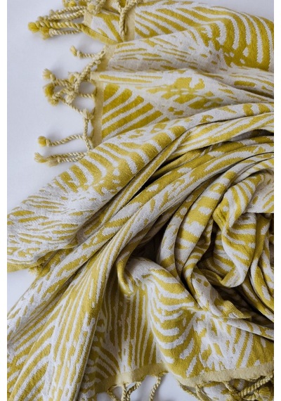 Jakarlı Müslin Peştemal-yaprak Desen-90x170 Cm Hardal Hardal