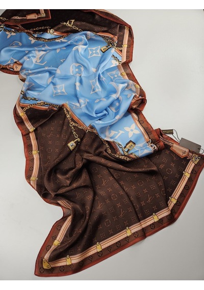 Miorel Scarfs Premium Kalite Lv Desen Vual İpek Şal Yeni Sezon Silk Scarfs Shawl Hijab Fular Bakır Kahverengi