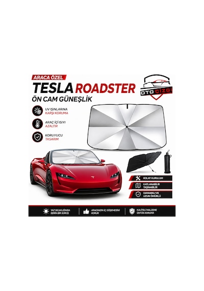 Tesla Roadster Şemsiye Tip Ön Cam Güneşliği Katlanabilir Uv Korumalı Araç Cam Güneşlik