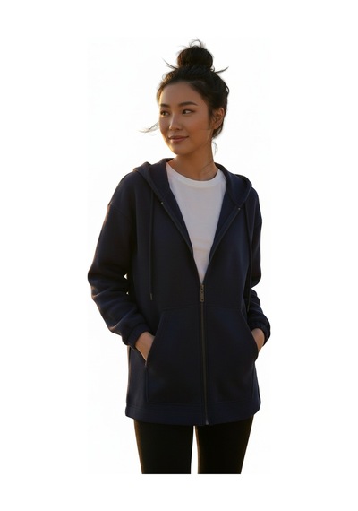Lyvean Fermuarlı Üç İplik Penye Sweatshirt Lacivert