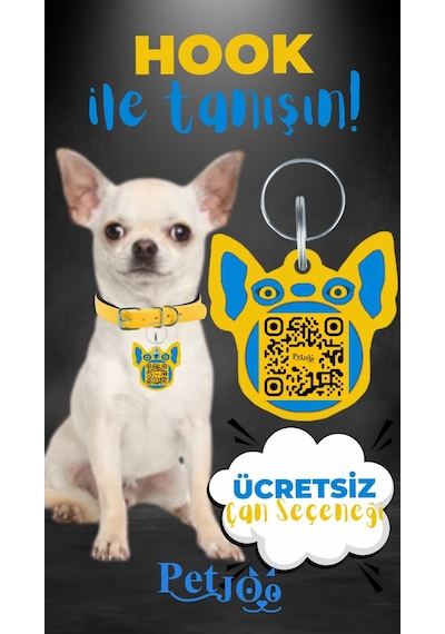 Petjoo 7.Hook Mavi-Sarı Qr'lı Köpek Künyesi