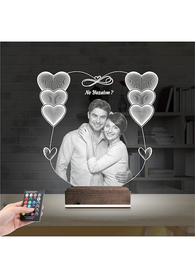 Luvivia Kalp Sevgiliye Hediye Fotoğraflı 3d Lamba - Masa Gece Lambası V15 Şeffaf