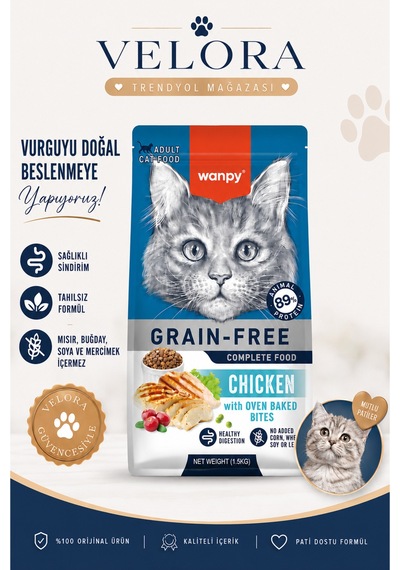 Wanpy Grain Free Tavuklu Yetişkin Kedi Maması 1,5 Kg Tahılsız Formül, %89 Hayvansal Protein - 886181754