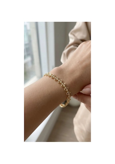 Premium Kadın Gold Renk Zirkon Taşlı Aurora Işıltı Geometrik Tasarım Bileklik Altın