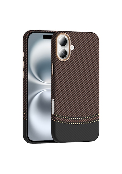 Kilifone - İphone 16 Uyumlu Kılıf Magsafe Özellikli Karbon Fiber Görünümlü Gros Kapak - Gold-siyah - T36932