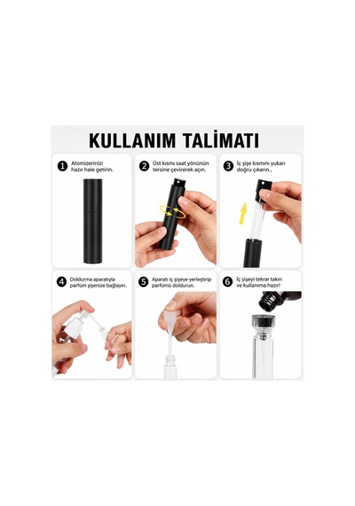 Tıcaro 3'lü Doldurulabilir Parfüm Atomizer Seti, 10 Ml, Siyah