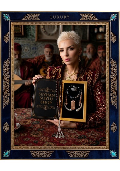 Luxury Seri Özel Tasarım Kitap Kutulu Kadın Takı Seti Ve Tesbih Kombin - Kolye Küpe Yüzük Bileklik Ekstra Boncuk Bileklik 6 Parça Hediyelik - Doğum Günü Yıl Dönümü Sevgililer Günü Gösterişli Hediye - L-00122 Bakır