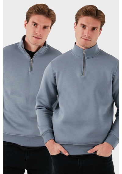 Buratti Pamuklu Regular Fit Dik Yaka 2'Li Paket Erkek Sweat 59052592S2 Koyu Gri-Koyu Gri