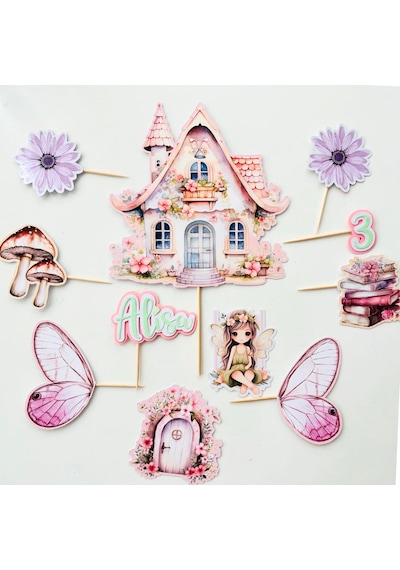 Peri Kızı Temalı Kız Çocuk Doğum Günü İsme Özel 3d Pasta Süsü Seti Cake Topper Çocuk