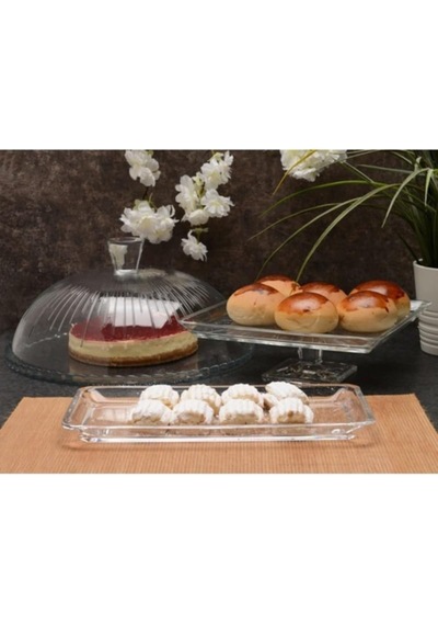 Paşabahçe Patisserie Madlen Pasta Servis Sunum Tabağı Seti, 3 Parça, Cam Çok Renkli
