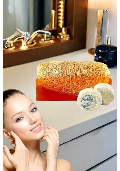 2'li Doğal Yüz Bakım Pırıltı Parlatıcı Peeling Sivilce Akne Leke Temizleme Kabak Lifli Ballı Set